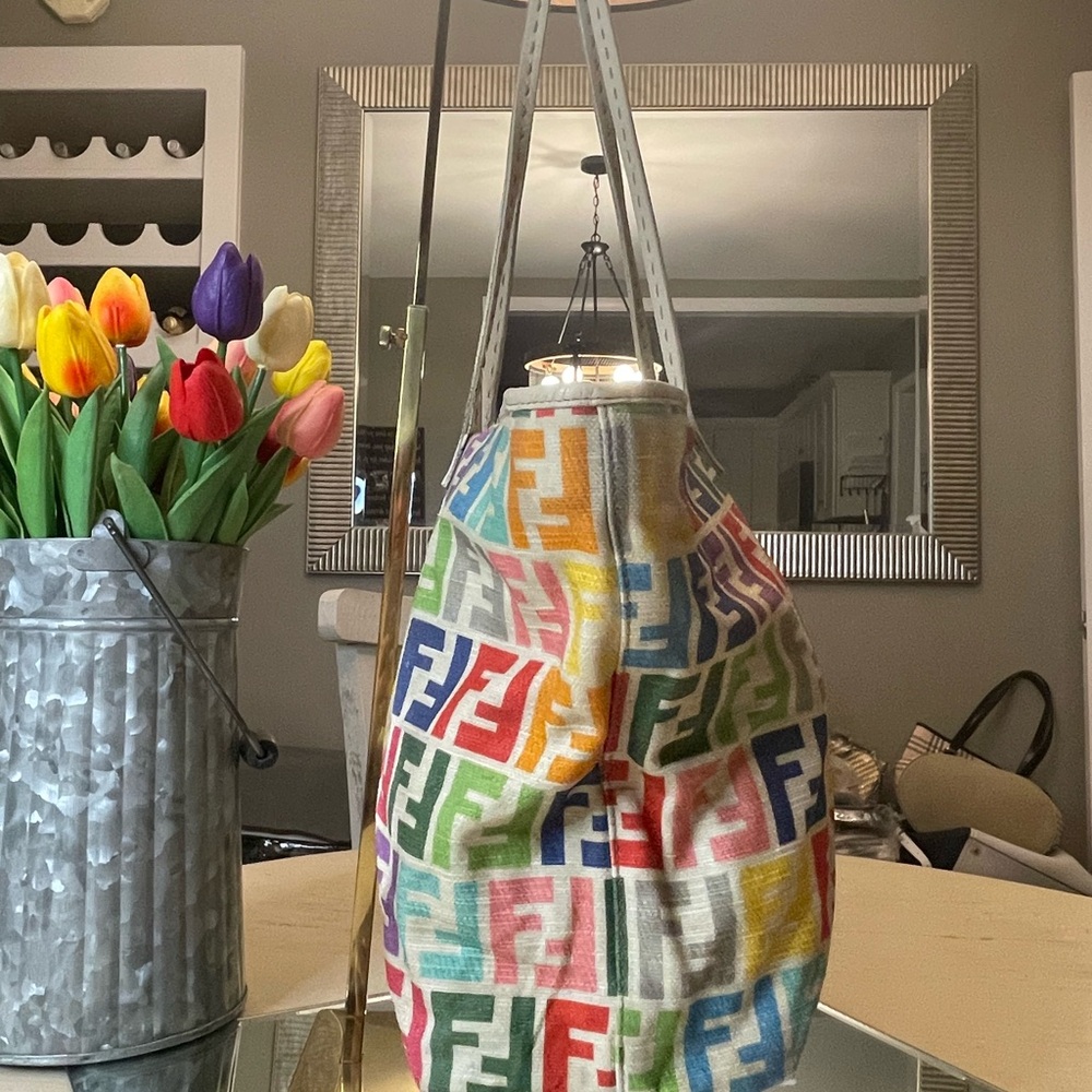 *WITH COA* Multicolor Fendi Spalmati Roll Tote Bag On Ivory Canvas And Leather - Picture 3 of 16